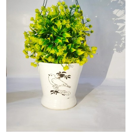 Bird Printed White Ceramic Pot